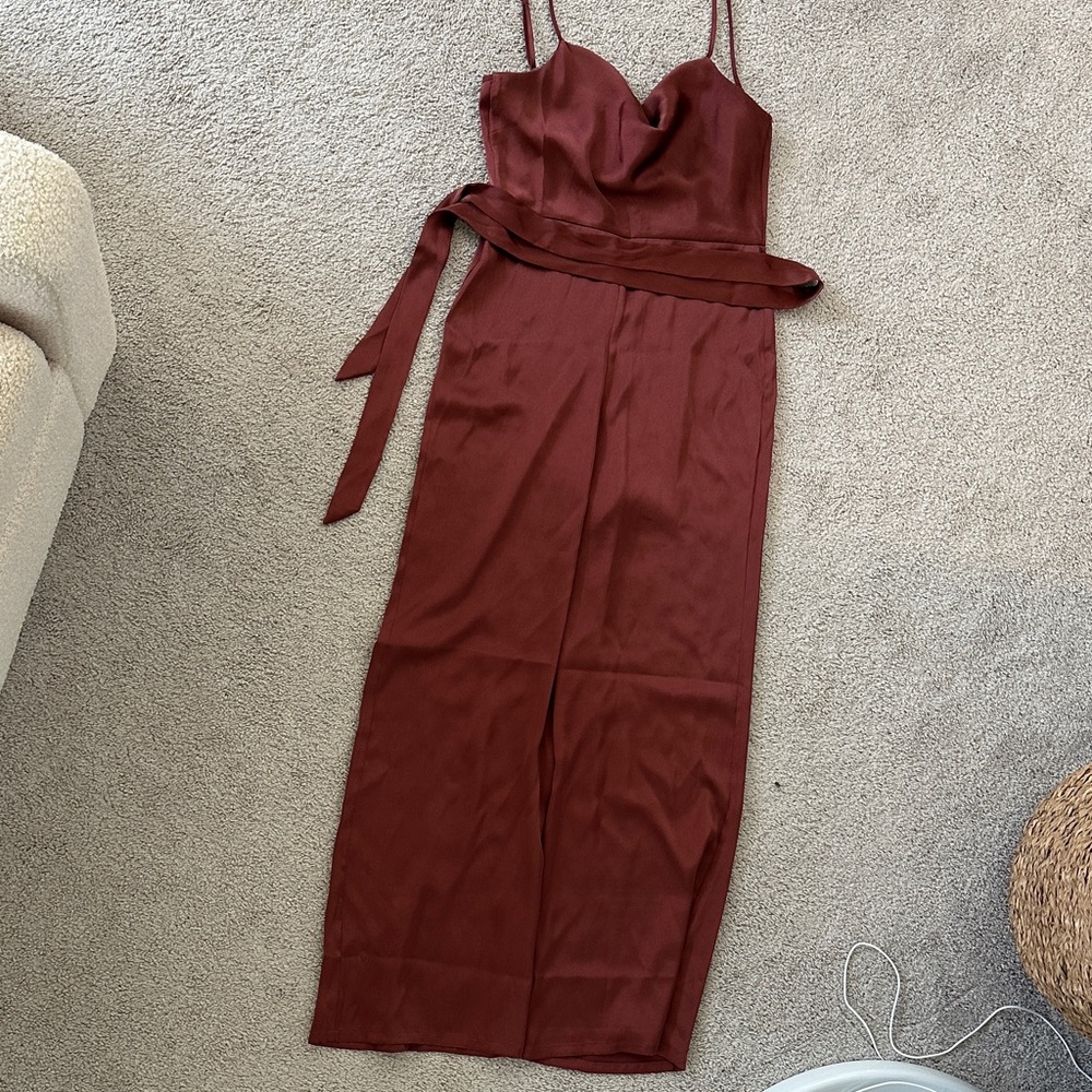 Express satin rust brown jump suit